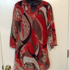 KAKTUS SMALL RED, WHITE, BLACK, BROWN PRINT TUNIC